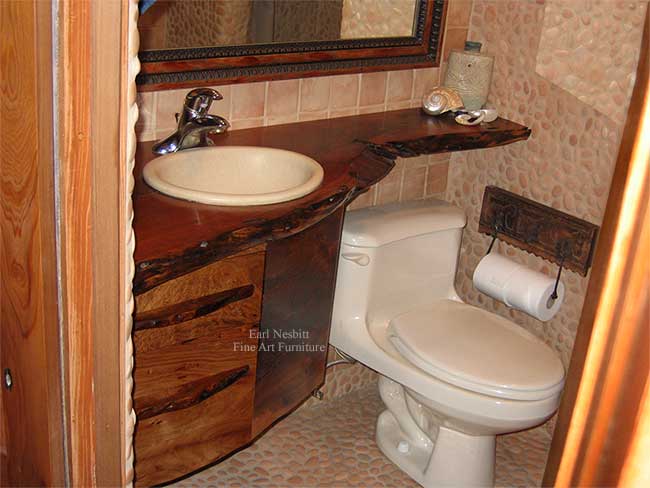 live edge bathroom vanity showing drawer pulls